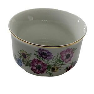 Vintage Czechoslovakia Porcelain Floral Sugar Bowl Gold Rim Scalloped Base 4in